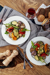 Grilled vegetables on a white plates. restaurant