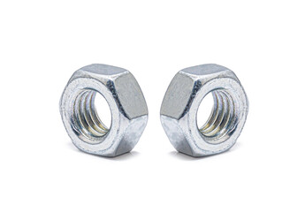 Metal nuts on a white background