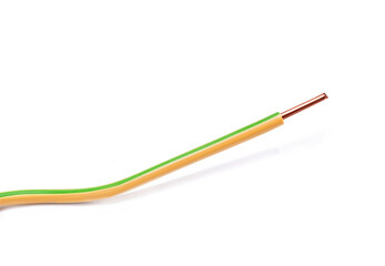 Copper wire with yellow and green markings on a white background