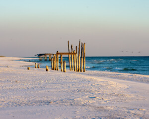 Pier pilings left for long ago pier. 