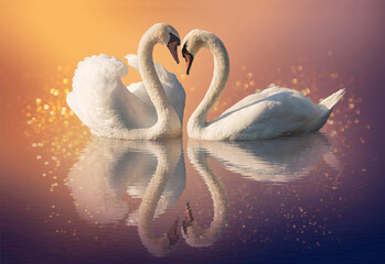 Couple of swans and reflection on the water