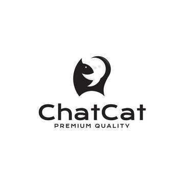 Chat cat logo design with simple style unique vector