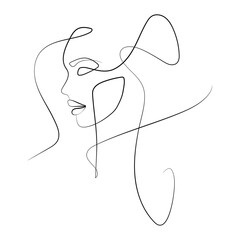 Vector Illustration of Beautiful Female Face Line Art Drawing. Good for Cover, Poster, T-Shirt, Graphic Design Print, and others.