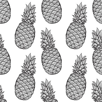 hand drawn seamless pattern from pineapple. Vector illustration. Endless picture. Doodle. Sketch.
