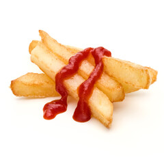 French Fried Potatoes with ketchup isolated on white background