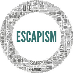 Escapism vector illustration word cloud isolated on a white background.