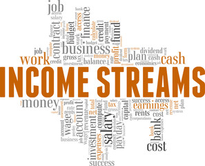 Income streams vector illustration word cloud isolated on a white background.