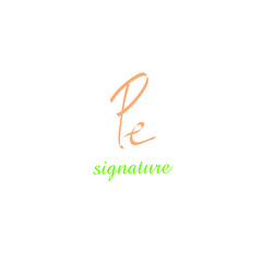 Pe initial handwriting logo for identity