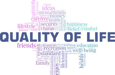 Quality of life vector illustration word cloud isolated on a white background.