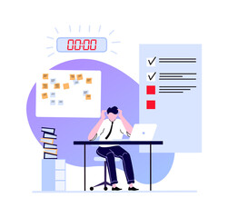 Deadline concept, employee busy and hurry finish work. Illustration character at workplace feel stress, manager office employee try work done in time vector