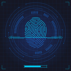 Fingerprint scan. Biometric fingerprints identification, security system thumb lines authentication. Digital fingerprint scan vector illustration set. Fingerprint and thumbprint, digital security scan
