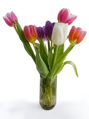 pretty bouquet of multicolor tulips close up