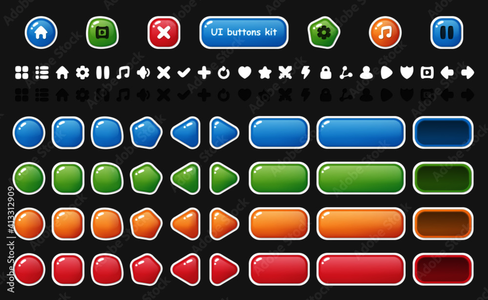 Fototapete ui buttons icons set. isolated vector illustration of mobile game sprites. design for stickers, logo