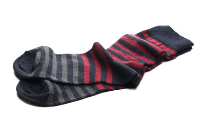 New striped colorful socks pair isolated on white background