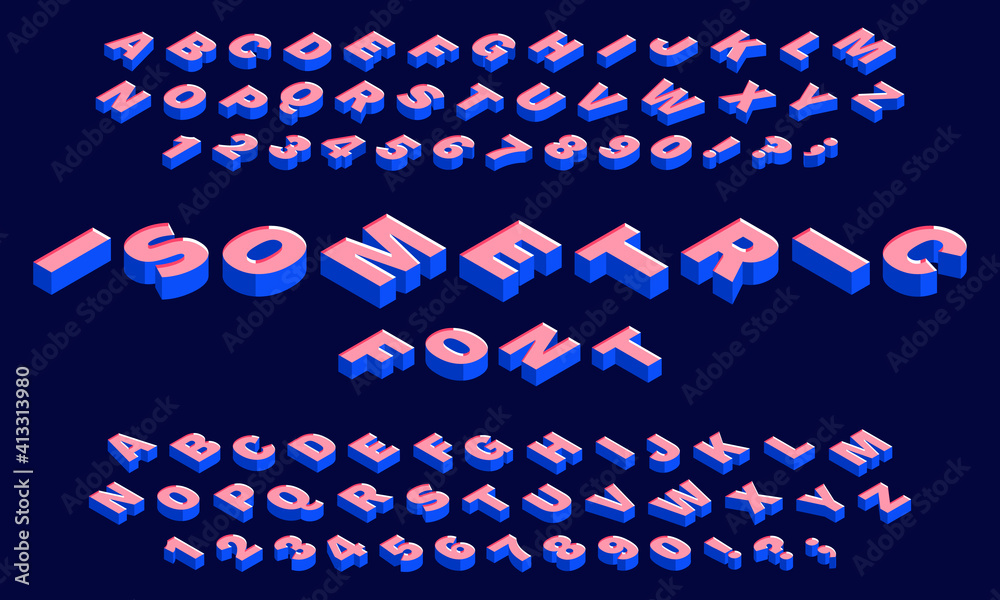 Poster isometric 3d font. typography abc alphabet letters and numbers. latin lettering geometric font vecto
