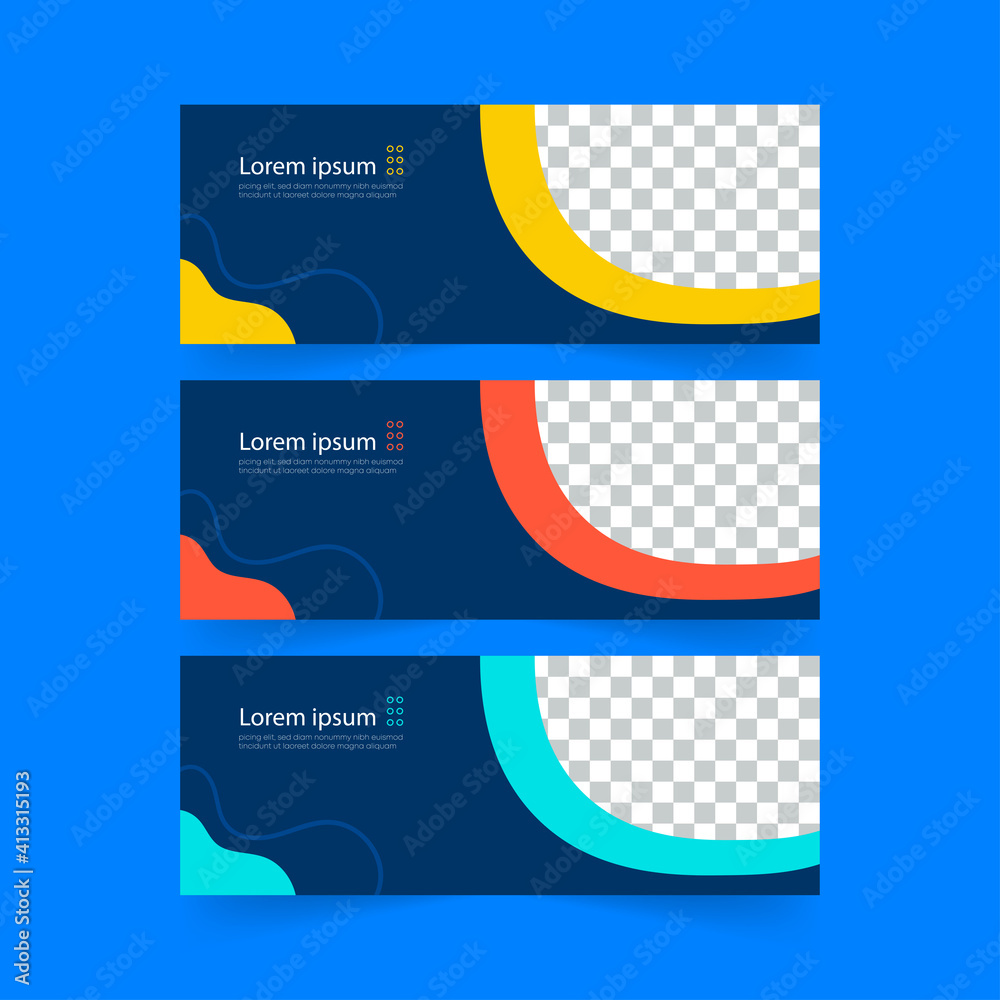 Poster abstract banner design web template, horizontal header web banner. modern geometric blue background 