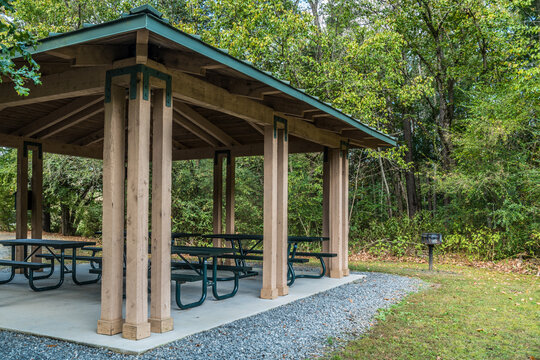 Covered Picnic Area With Grill In The Park