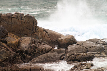 big ocean waves breaking  in atlantic ocean during storm