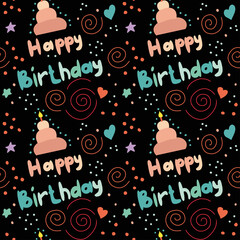 Happy Birthday. Vector seamless pattern. Doodle style. 