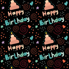 Happy Birthday. Vector seamless pattern. Doodle style. 