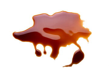 Delicious soy sauce isolated on white background, top view