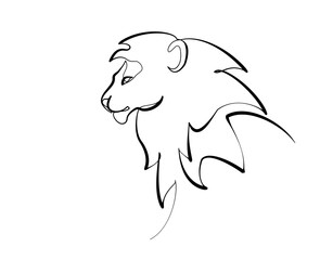 Head of Lion with mane. Continuous One line drawing © Valenty