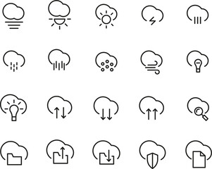 Obraz premium Set Of Cloud Service And Network Related, Weather Service Line Icon