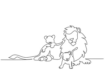 Lion with a mane lying. Continuous one line drawing.