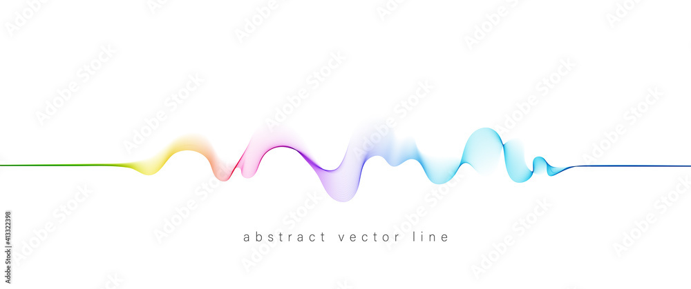 Poster Abstract flowing wavy lines. Colorful dynamic wave. Vector design element for concept of music, party, technology, modern.