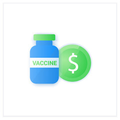 Vaccine price flat icon. Vaccine bottle and dollar coin. Expensive medicine, pharmacy. Stop coronavirus pandemic. Covid19 disease vaccination concept. 3d vector illustration