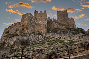 Castle of Banyeres of Mariola with sunset clouds, Alicante, Valencian Community, Spain