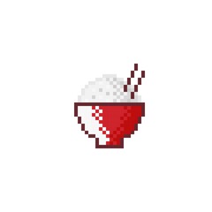 rice bowl cartoon pixel art. Chinese New Year. Food pixel art.