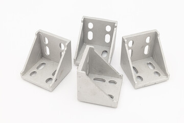 Alluminum construction connecting angles above white background