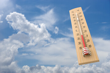 Thermometer against sky as a concept of ambient temperature. 3d rendering