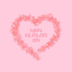 Happy Valentine's Day banner with glittering heart on coral background. Greeting card, web banner, invitation.