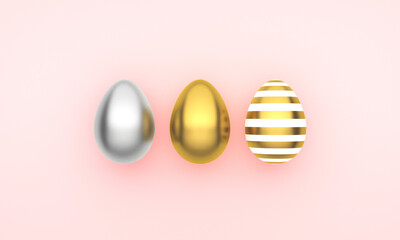 Easter decor with eggs, pastel background. Happy Easter card. 3d rendering