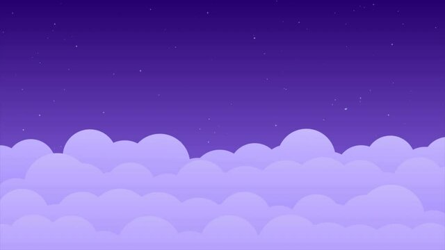 2d looped Animation of Beautiful fluffy clouds on the night starry sky background. gradient cloudy landscape paper cut style. abstract modern backdrop for banner, presentation, ads