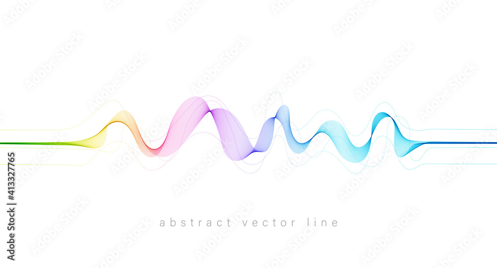 Poster Abstract flowing wavy lines. Colorful dynamic wave. Vector design element for concept of music, party, technology, modern.