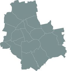 Simple gray vector map with white borders of districts of Warsaw, Poland