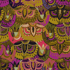 Colorful vector decorative geometric floral ornament seamless pattern