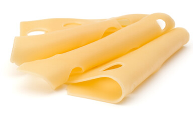 three Cheese slices isolated on white background