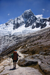 Fototapeta na wymiar Trekking to Punta Union pass on the Santa Cruz trek, Cordillera Blanca, Ancash, Peru