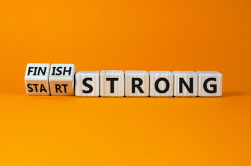Start and finish strong symbol. Turned wooden cubes, changed words 'start strong' to 'finish...