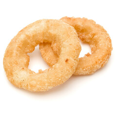 Crispy deep fried onion or Calamari ring isolated on white background