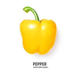Yellow sweet pepper isolated on white background. Top view