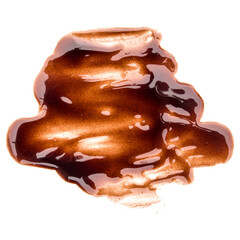 Chocolate syrup drop isolated on white background. Top view.