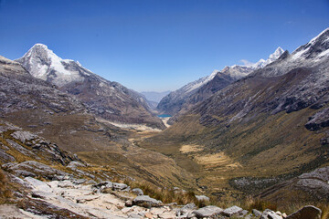 Fototapeta na wymiar The view from Punta Union pass on the Santa Cruz trek, Cordillera Blanca, Ancash, Peru