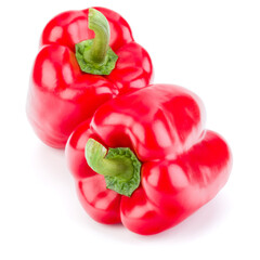 two sweet bell peppers isolated on white background cutout