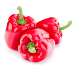three sweet bell peppers isolated on white background cutout