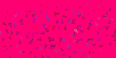 Light Blue, Red vector backdrop with woman's power symbols.